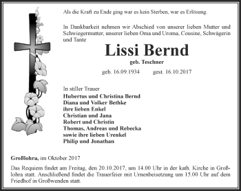 Traueranzeige von Lissi Bernd von Thüringer Allgemeine