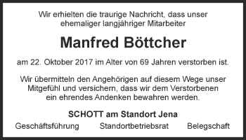 Traueranzeige von Manfred Böttcher von Ostthüringer Zeitung, Thüringische Landeszeitung