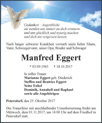 Traueranzeige von Manfred Eggert von Thüringer Allgemeine