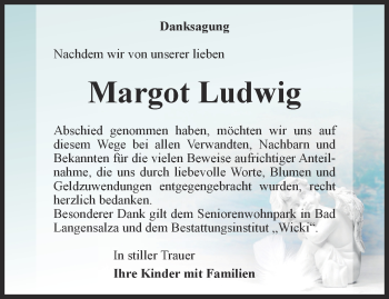 Traueranzeige von Margot Ludwig von Thüringer Allgemeine, Thüringische Landeszeitung