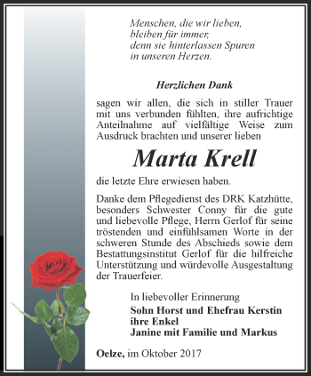 Traueranzeige von Marta Krell von Ostthüringer Zeitung