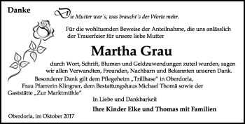 Traueranzeige von Martha Grau von Thüringer Allgemeine, Thüringische Landeszeitung