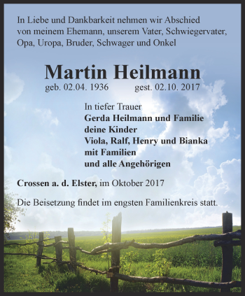 Traueranzeige von Martin Heilmann von Ostthüringer Zeitung