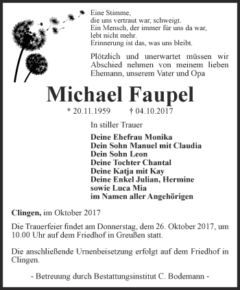 Traueranzeige von Michael Faupel von Thüringer Allgemeine