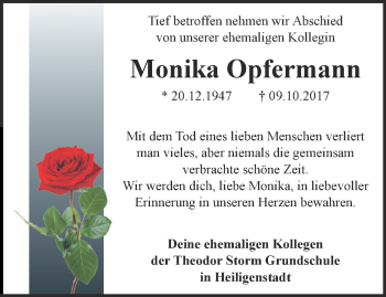Traueranzeige von Monika Opfermann von Thüringer Allgemeine