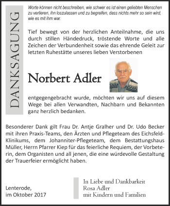 Traueranzeige von Norbert Adler von Thüringer Allgemeine