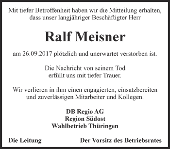 Traueranzeige von Ralf Meisner