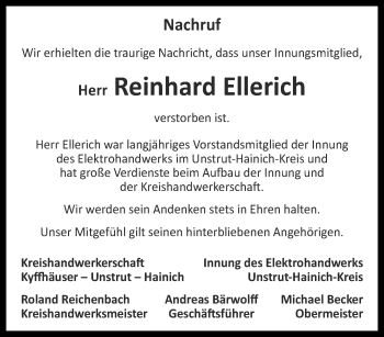 Traueranzeige von Reinhard Ellerich von Thüringer Allgemeine, Thüringische Landeszeitung