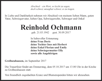 Traueranzeige von Reinhold Ochmann von Thüringer Allgemeine