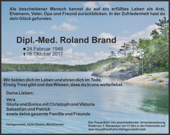 Traueranzeige von Roland Brand von Thüringer Allgemeine