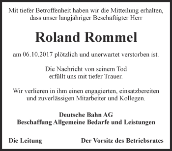 Traueranzeige von Roland Rommel von Thüringer Allgemeine, Thüringische Landeszeitung