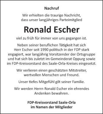 Traueranzeige von Ronald Escher