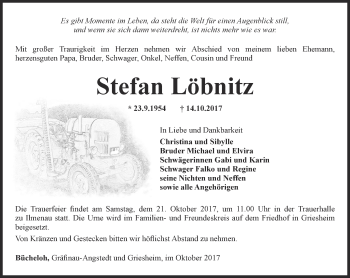 Traueranzeige von Stefan Löbnitz von Thüringer Allgemeine