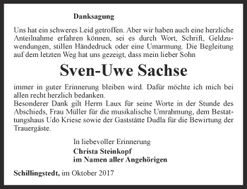 Traueranzeige von Sven-Uwe Sachse von Thüringer Allgemeine