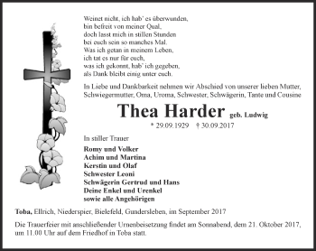 Traueranzeige von Thea Harder von Thüringer Allgemeine