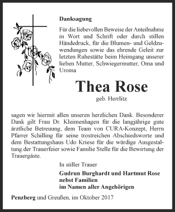 Traueranzeige von Thea Rose von Thüringer Allgemeine