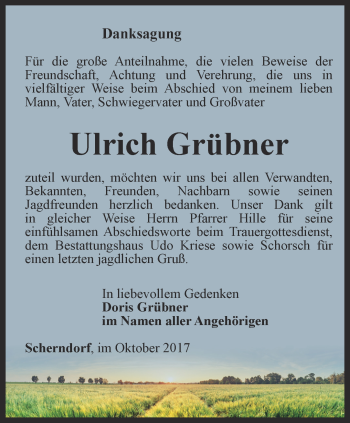 Traueranzeige von Ulrich Grübner von Thüringer Allgemeine