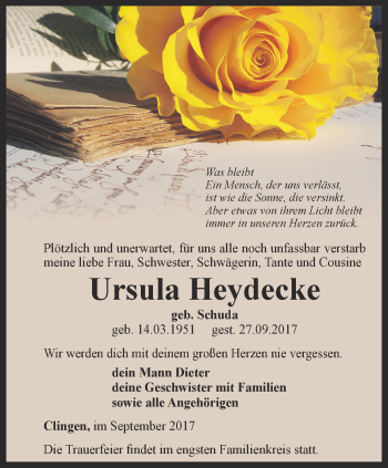 Traueranzeige von Ursula Heydecke von Thüringer Allgemeine