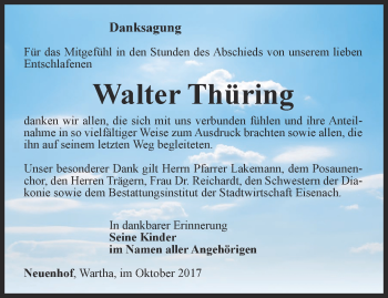 Traueranzeige von Walter Thüring von Thüringer Allgemeine, Thüringische Landeszeitung