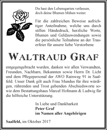 Traueranzeige von Waltraud Graf