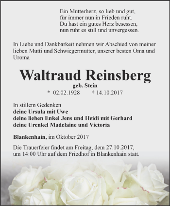 Traueranzeige von Waltraud Reinsberg