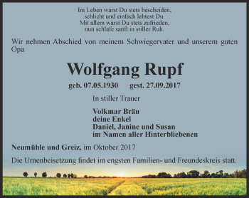 Traueranzeige von Wolfgang Rupf