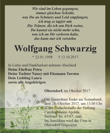 Traueranzeige von Wolfgang Schwarzig von Thüringer Allgemeine, Thüringische Landeszeitung