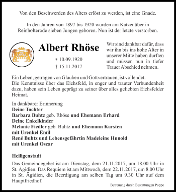 Traueranzeige von Albert Rhöse von Thüringer Allgemeine