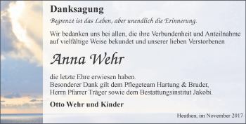 Traueranzeige von Anna Wehr von Thüringer Allgemeine