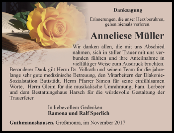 Traueranzeige von Anneliese Müller von Thüringer Allgemeine