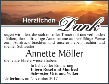 Traueranzeige von Annette Möller von Ostthüringer Zeitung