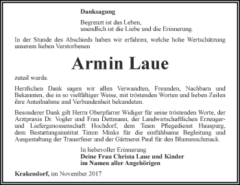 Traueranzeige von Armin Laue von Thüringer Allgemeine, Thüringische Landeszeitung