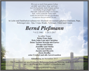 Traueranzeige von Bernd Pleßmann von Thüringer Allgemeine