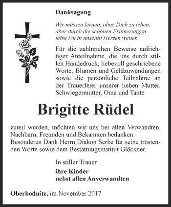 Traueranzeige von Brigitte Rüdel von Ostthüringer Zeitung