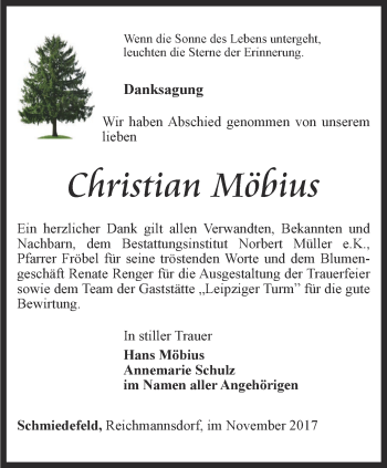 Traueranzeige von Christian Möbius von Ostthüringer Zeitung