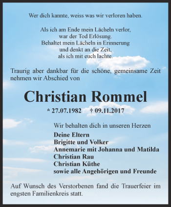 Traueranzeige von Christian Rommel von Thüringer Allgemeine, Thüringische Landeszeitung