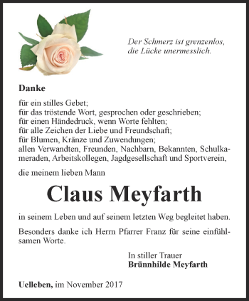 Traueranzeige von Claus Meyfarth von Ostthüringer Zeitung, Thüringische Landeszeitung