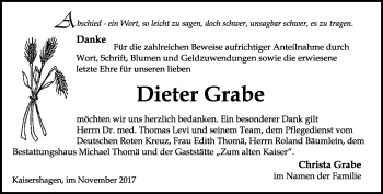 Traueranzeige von Dieter Grabe von Thüringer Allgemeine, Thüringische Landeszeitung