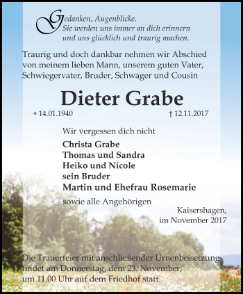 Traueranzeige von Dieter Grabe von Thüringer Allgemeine, Thüringische Landeszeitung