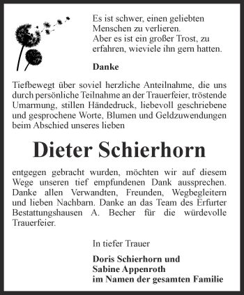 Traueranzeige von Dieter Schierhorn von Thüringer Allgemeine, Thüringische Landeszeitung