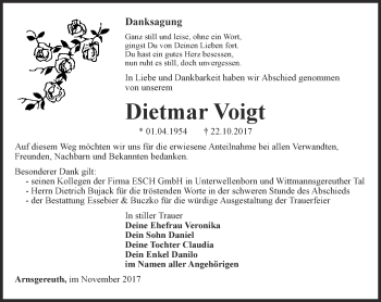 Traueranzeige von Dietmar Voigt von Ostthüringer Zeitung