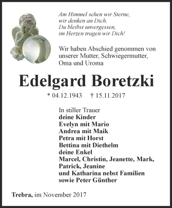 Traueranzeige von Edelgard Boretzki von Thüringer Allgemeine