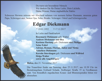 Traueranzeige von Edgar Diekmann von Thüringer Allgemeine