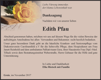 Traueranzeige von Edith Pfau