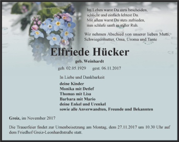 Traueranzeige von Elfriede Häcker