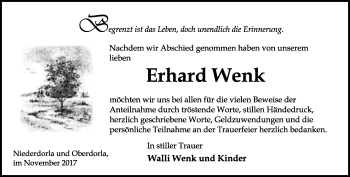 Traueranzeige von Erhard Wenk von Thüringer Allgemeine, Thüringische Landeszeitung