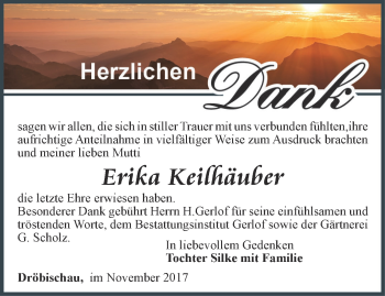 Traueranzeige von Erika Keilhäuber von Ostthüringer Zeitung