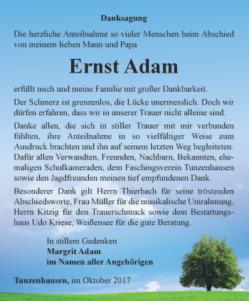 Traueranzeige von Ernst Adam von Thüringer Allgemeine