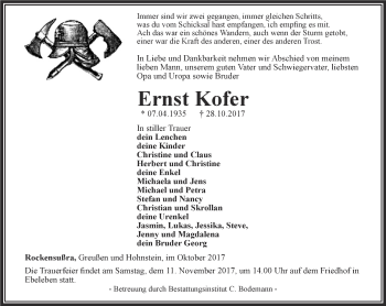 Traueranzeige von Ernst Kofer von Thüringer Allgemeine