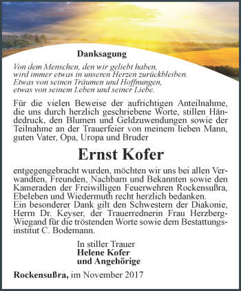 Traueranzeige von Ernst Kofer von Thüringer Allgemeine